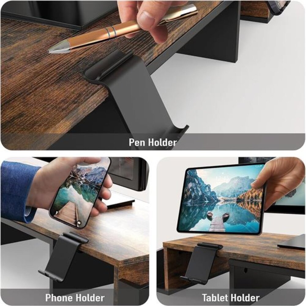 Simple Houseware Desk Dual Monitor Stand Riser with Drawer, Rustic Brown - Picture 4 of 6